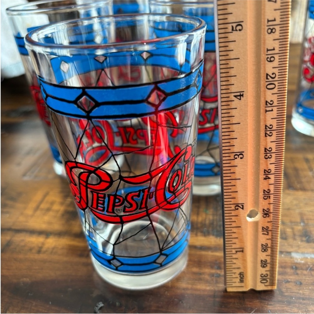 Vintage Tiffany Style Pepsi Cola Glasses Tumblers Red Blue Stained Glass Design - Picture 3 of 3
